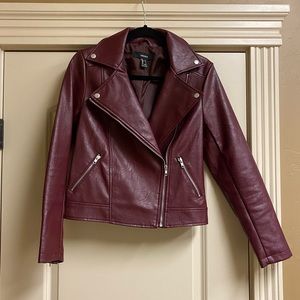 Burgundy Faux Leather Moto Jacket